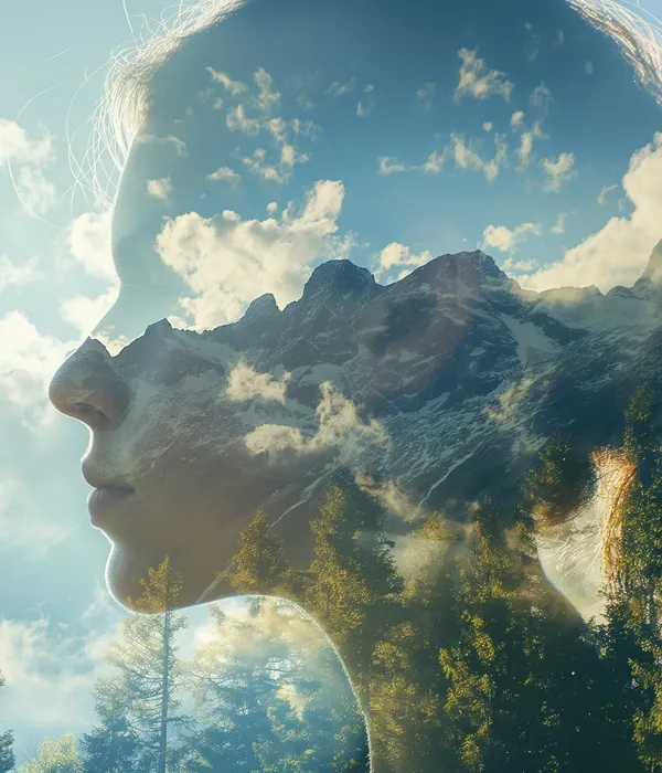 lost angels mental health woman face clouds background