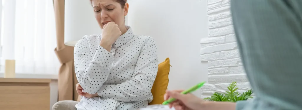 Woman in psychotherapy talking about her cocaine withdrawals. 